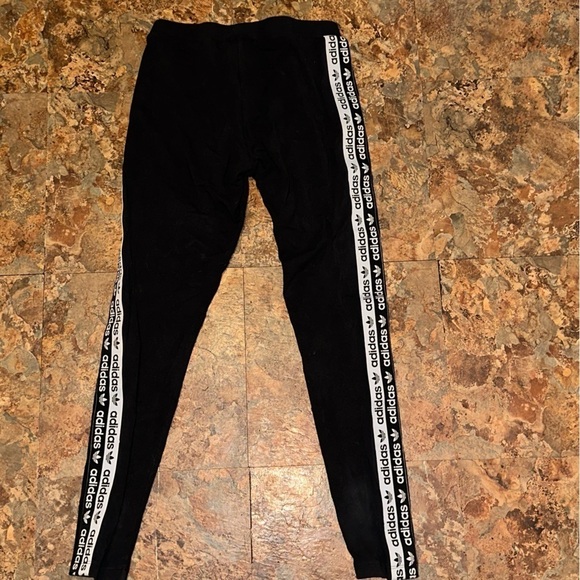 Adidas Girls Athletic Leggings Size Medium Black With Logo White Stripes - Picture 3 of 10